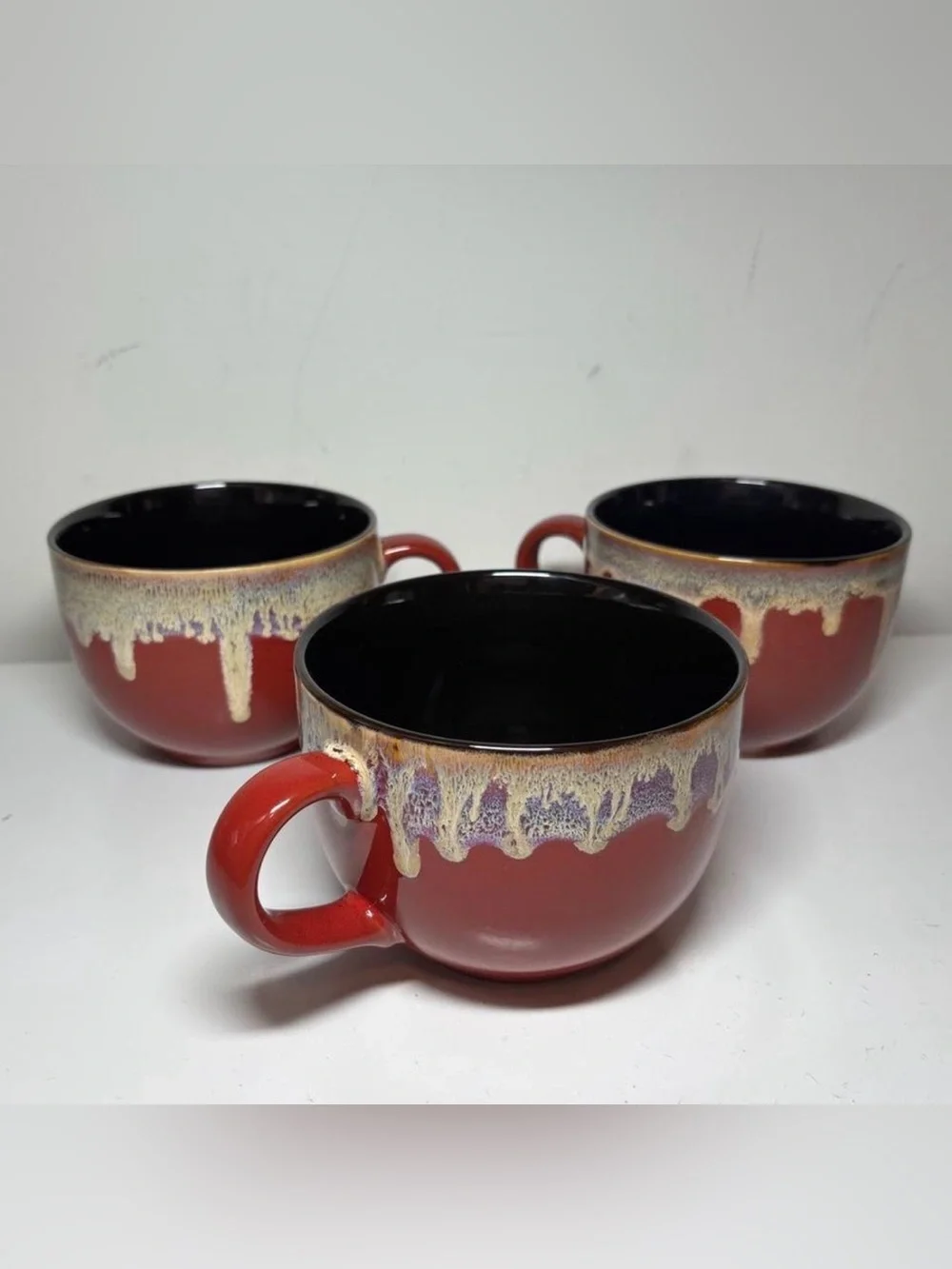 Pier 1 Imports Dripping Glaze Stoneware Oversized/Large Coffee Mugs Soup 3 Cups